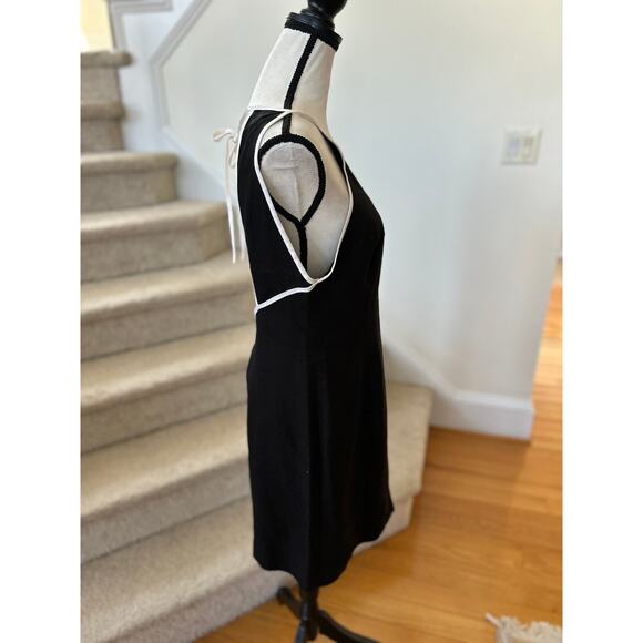 Vintage Laundry Shelli Segal Black Open Back White Trim Linen Sheath Dress - Picture 6 of 7